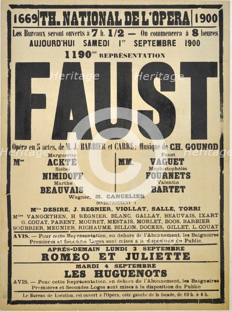 Poster for the Opera Faust by Charles Gounod at the Théâtre national de l'Opéra, September 1900, 1