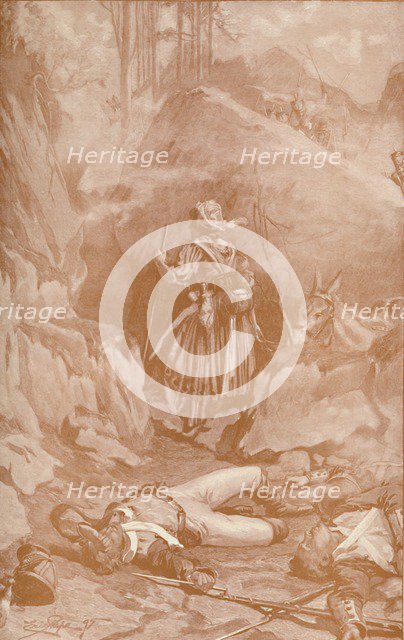 'The Cantinière of the 26th Regiment Climbing The Rocks at Busaco', 1810, (1896).  Artist: Unknown.