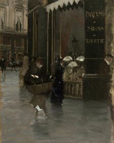 La parfumerie Violet, à l'angle du boulevard des Capucines et de la rue Scribe, c. 1880. Creator: De Nittis, Giuseppe (1846-1884).