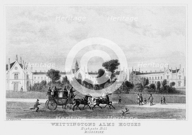 Whittington's Almshouses, Highgate Hill, London, 19th century.Artist: J Davies