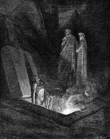 Dante and Virgil looking into the inferno, 1863.  Artist: Gustave Doré