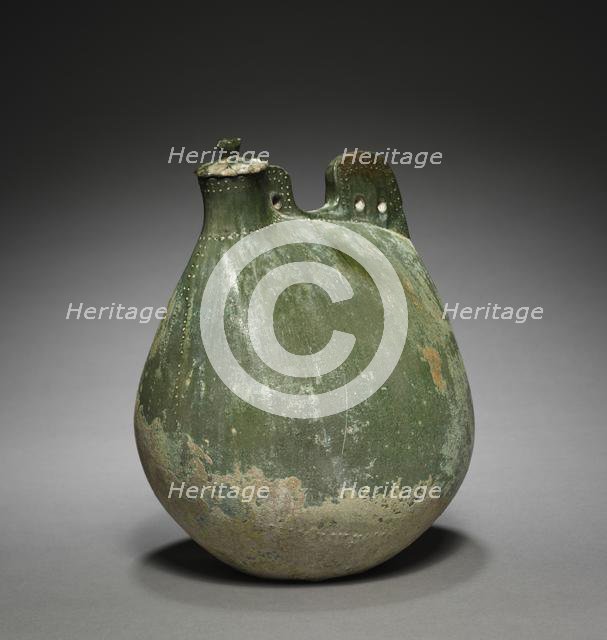 Leather Bag-Shaped Flask with Cover, 916-1125. Creator: Unknown.