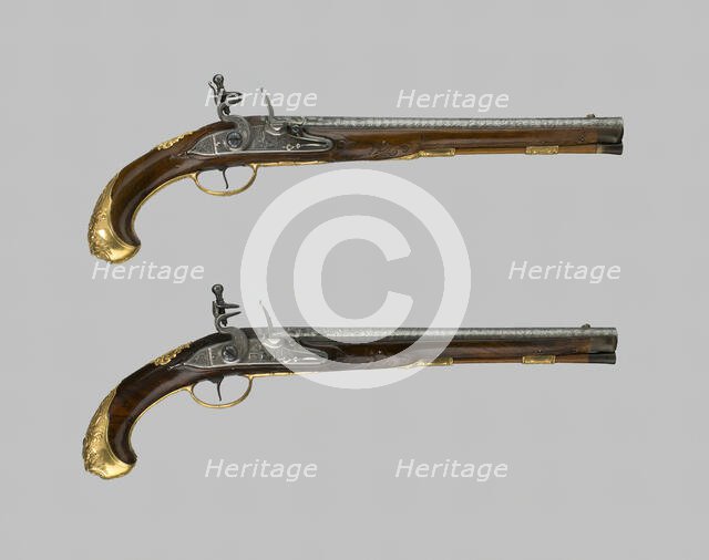 Pair of Flintlock Holster Pistols, Liège, c. 1720/30. Creator: Unknown.