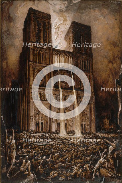 Attack on Notre-Dame. The Hunchback of Notre-Dame by Victor Hugo, ca 1877. Creator: Chifflart, François (1825-1901).