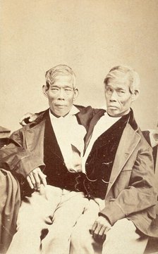 Chang and Eng, conjoined twins, seated, c1860. Creator: Unknown.