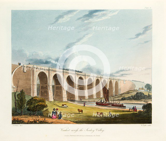 Viaduct across the Sankey Valley, Warrington, Cheshire, February 1831.  Artist: Thomas Talbot Bury.