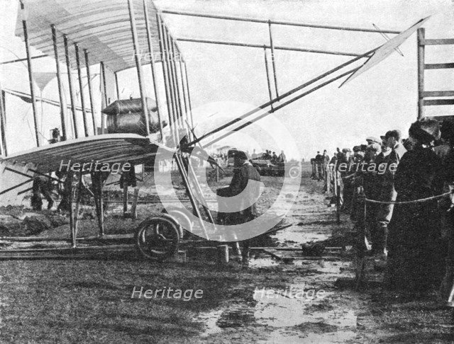 Henri Farman and his 50 hp Gnome biplane, Blackpool Aviation Meeting, Lancashire, 1909 (1933).  Artist: Flight Photo.