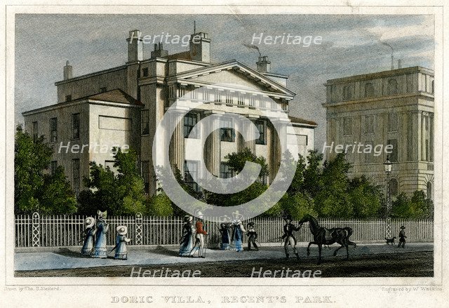 Doric villa, Regent's Park, London, 1828.Artist: W Watkins