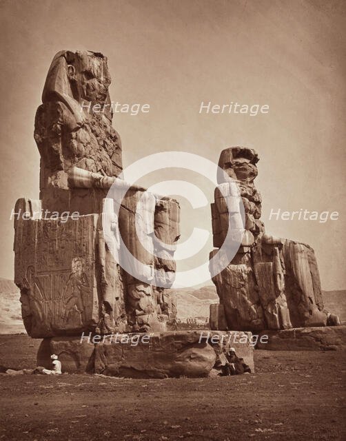 The Colossi of Memnon, Statues of Amenhophis III. Luxor, West bank (Thebes), c1869. Creator: Unknown.