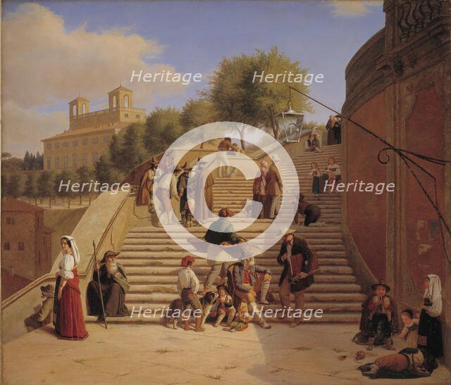 The Upper Flights of the Spanish Steps in Rome, 1847. Creator: Julius Friedlaender.