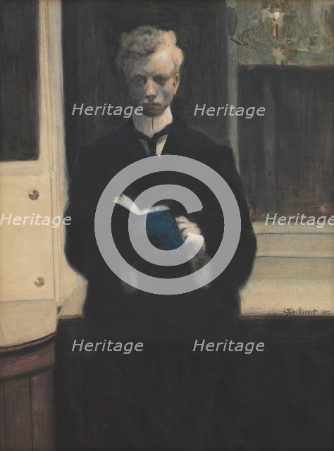 Self-portrait with blue sketch book. Artist: Spilliaert, Léon (1881-1946)