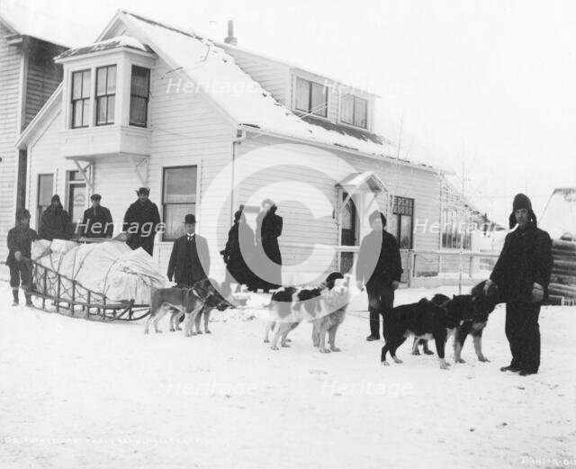 Dog team and Dr. Sutherland's party ready to leave Fairbanks for Kantishna, between c1900 and 1927. Creator: Unknown.