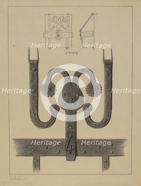 Pa. German Hinges and Hasp on a Conestoga Wagon Tool Box, c. 1937. Creator: Herman Bader.