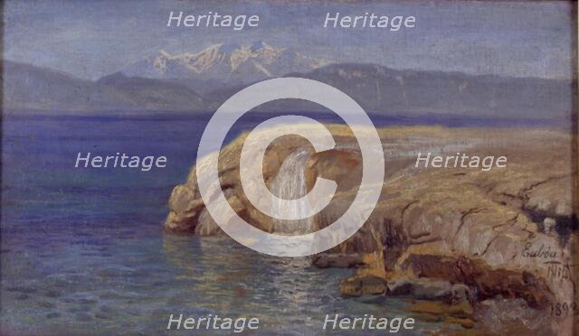 Rocky coast with waterfalls on Euboa, 1893. Creator: Thorvald Niss.