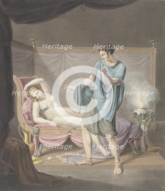 Classical performance with a standing man and a woman on a chaise longue, 1794-1858. Creator: Henricus Franciscus Wiertz.