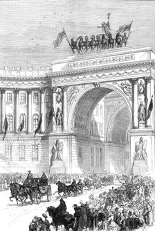 Arrival of the Emperor of Austria at St. Petersburg, from a sketch by our special artist, 1874. Creator: Unknown.