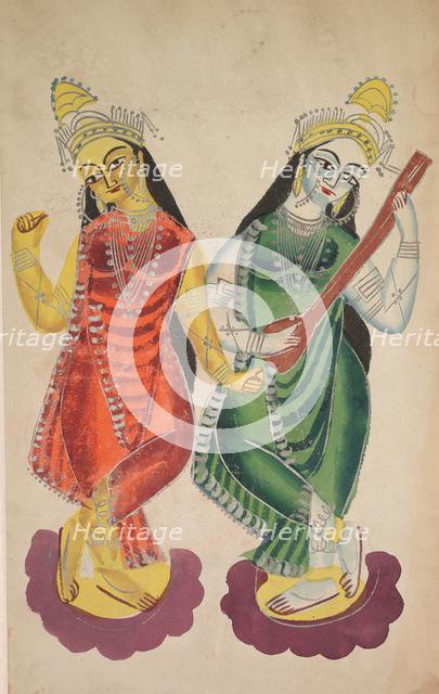 Goddesses Lakshmi and Sarasvati, 1800s. Creator: Unknown.