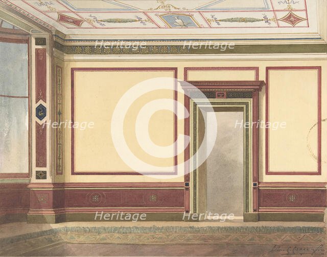 Dining Room Elevation in a Simplified Third Pompeian Style, ca. 1870-90. Creators: John Gregory Crace, John Dibblee Crace.