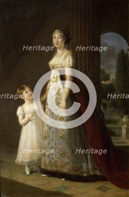 Portrait of Caroline Bonaparte (1782-1839), Queen of Naples and Sicily, with her daughter, Letizia, 1807. Artist: Vigée-Lebrun, Marie Louise Elisabeth (1755-1842)