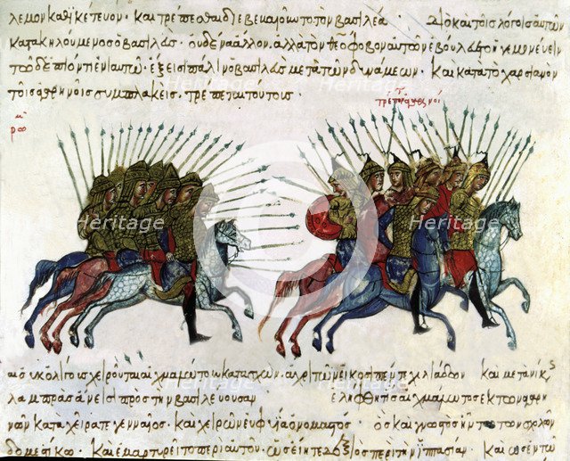 War with the Arabs, Miniature in 'Scylitzes matritensis' (facsimile edition of the original manus…