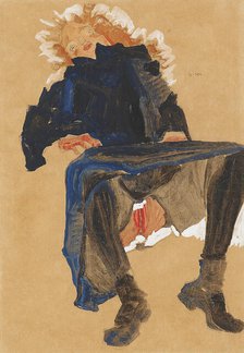 Lying Girl In A Dark Blue Dress, 1910. Creator: Schiele, Egon (1890-1918).