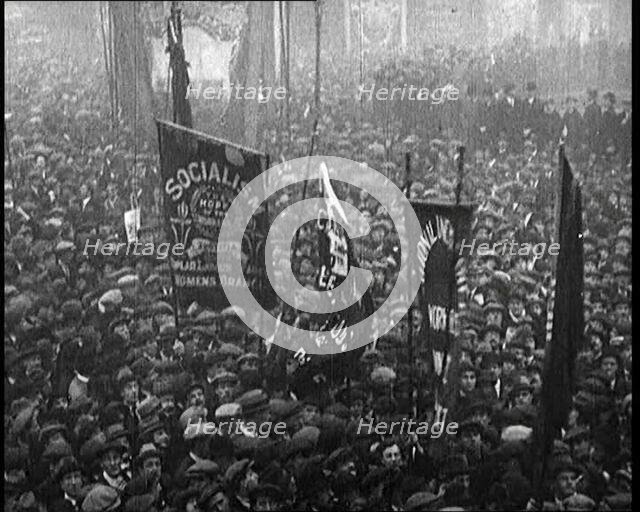 Crowds Gathering in Trafalgar Square, London, During a Demonstration About Unemployment, 1922. Creator: British Pathe Ltd.