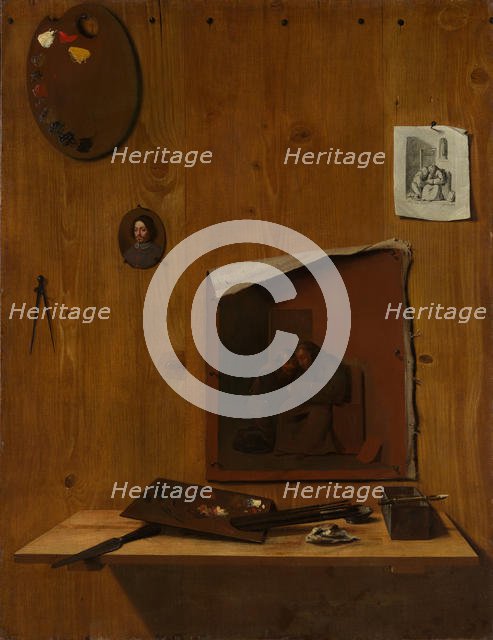 Trompe l'oeil with Palettes and Miniature. Creator: Attributed to Jean François de Le Motte (French, born before 1635-died in or after 1685).