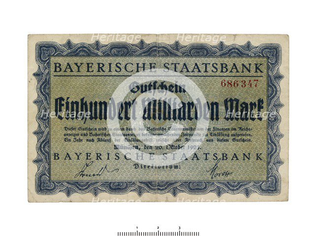 German banknote (Bavaria), 1923. Artist: Unknown.