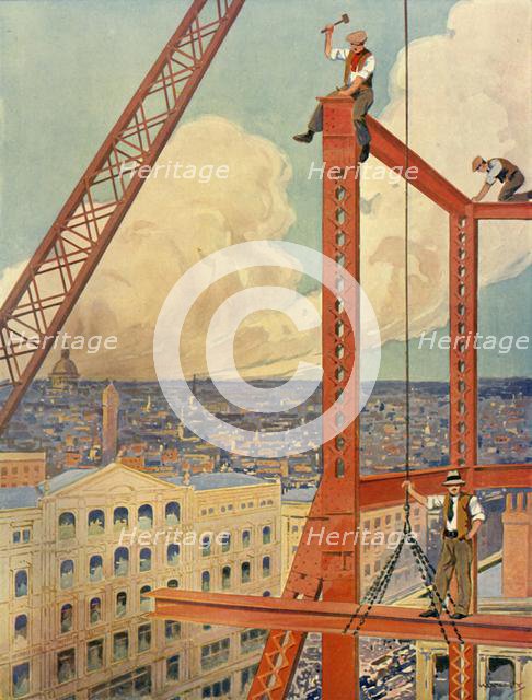 'Erecting the Girders of a Huge New Store', c1930. Creator: Unknown.