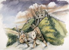 Cynric fighting the Britons at Old Sarum, 552 AD, (c1990-2010). Artist: Peter Dunn.