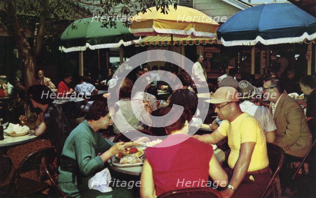 Outdoor dining, 'original' farmers' market, Hollywood, California, USA, 1955. Artist: Unknown