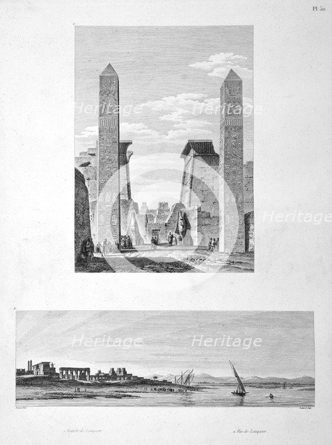 'Entrance to Luxor Temple, and View of Louqsor', 1802. Artist: Baltard