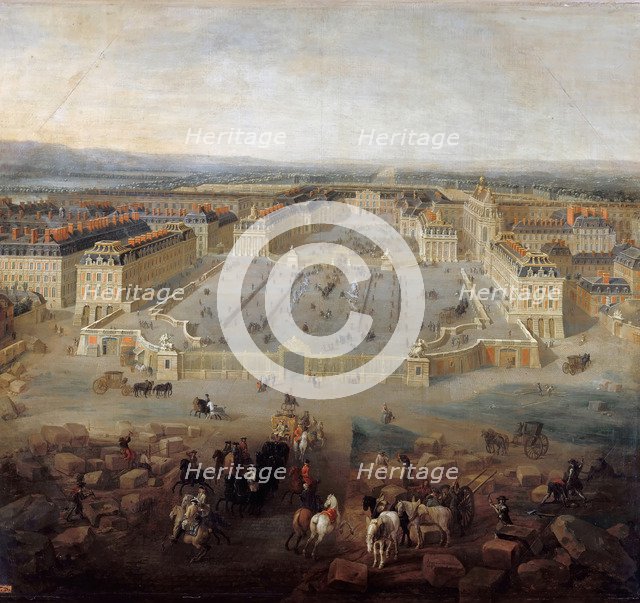 View of the palace of Versailles from the Place d'Armes in 1722. Artist: Martin, Pierre-Denis II (1663-1742)