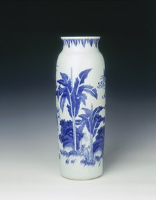 Blue and white sleeve vase, China, 1637. Artist: Unknown