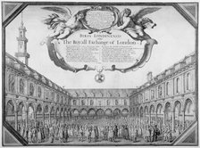 Interior view of the Royal Exchange filled with figures, City of London, 1644.                       Artist: Wenceslaus Hollar