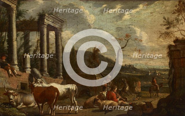 Landscape with Animals and Temple Ruins, 1st half of 18th century. Creator: Michiel Carree.