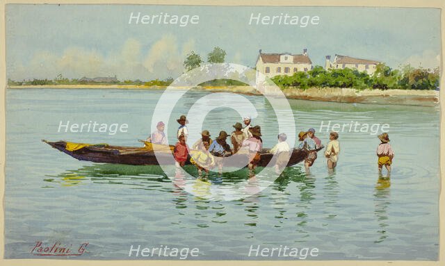 Children with Boat on Venetian Lagoon, n.d. Creator: G. Paolini.