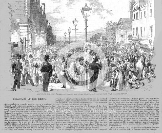 'Arrival of the Scots Fusilier Guards at the South-Western Railway', 1854 Creator: Unknown.