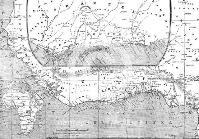 Maps of Africa, Upper Guinea, and the Gold Coast, showing the site of the Ashantee War, 1873. Creator: H. Crane.