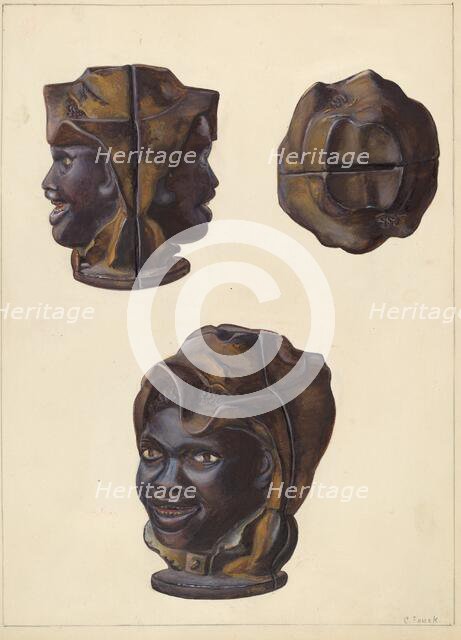Double Faced Negro Head Bank, c. 1938. Creator: Clementine Fossek.