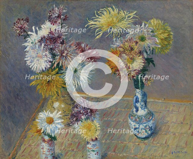 Four Vases of Chrysanthemums, 1893. Creator: Caillebotte, Gustave (1848-1894).