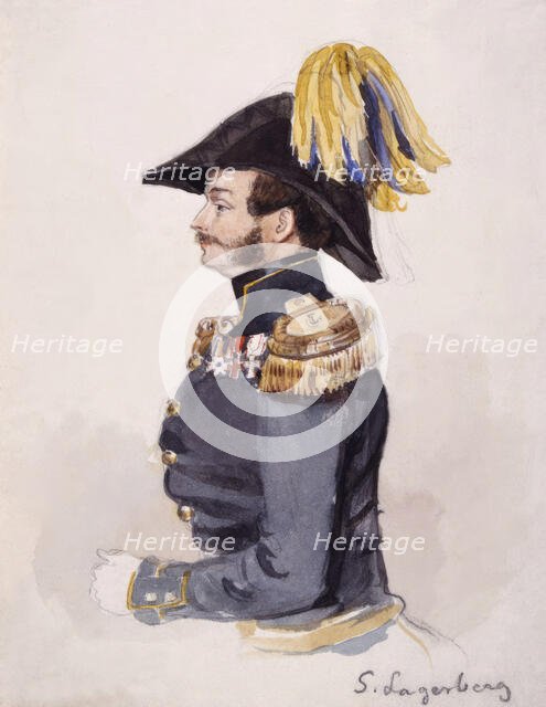 Portrait of Sven Lagerberg (1822-1905) in profile in ceremonial uniform. (c1850s).  Creator: Fritz von Dardel.