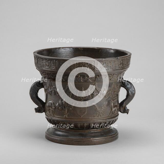 Mortar with Shields, Festoons, and Animals, 16th century. Creator: Unknown.