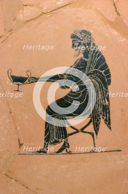 Detail of Dionysus Seated, Greek Plate,  Painted by Psiax, c520 BC. Artist: Psiax.