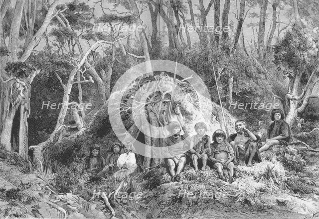 'Fuegians and their Wigwams',  c1885, (1890). Artist: Robert Taylor Pritchett.