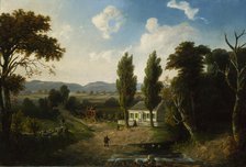 Landscape with Stagecoach, 1856. Creator: Henry Boese.