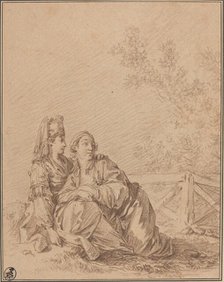 Two Russians Seated in Landscape. Creator: Jean Baptiste Le Prince.