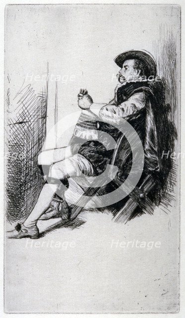'Seated Man, in Doublet and Cloak', 19th century.             Artist: Charles Samuel Keene
