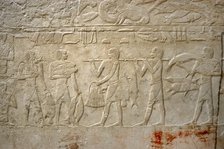 Carrying the fishing, polychrome relief, Mastaba of Kagemni, Saqqara, Egypt, Old Kingdom (2003). Creator: Unknown.