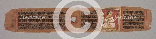 Leaf from a Jain Manuscript: Kalpa-sutra: Monk Holding a Flower (recto), 1279. Creator: Unknown.